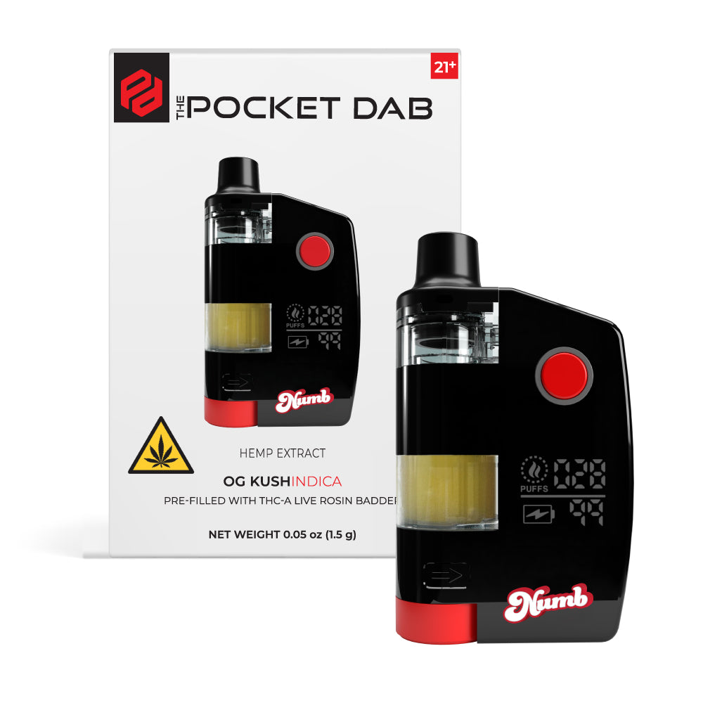Numb Pocket Dab device with packaging on a white background